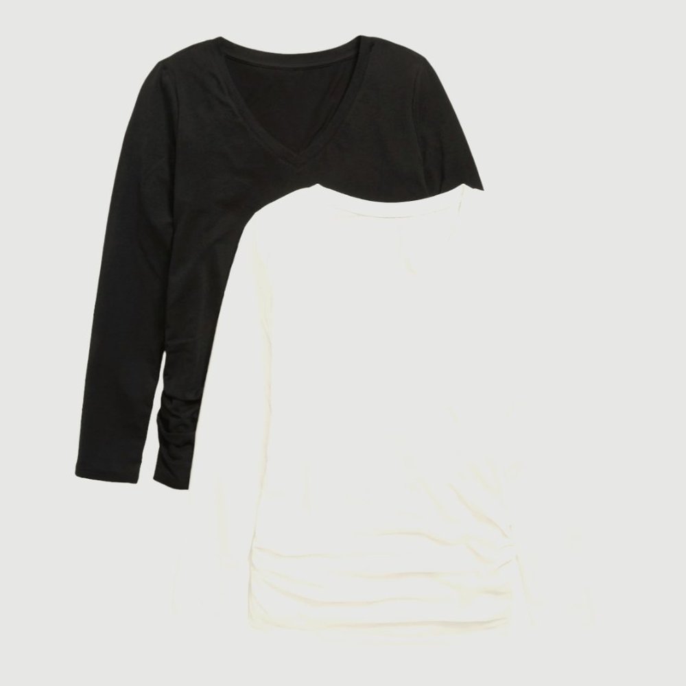 Old Navy MATERNITY Women's Fitted V-Neck Long Sleeve Shirts. Pack of 2. Size XL.